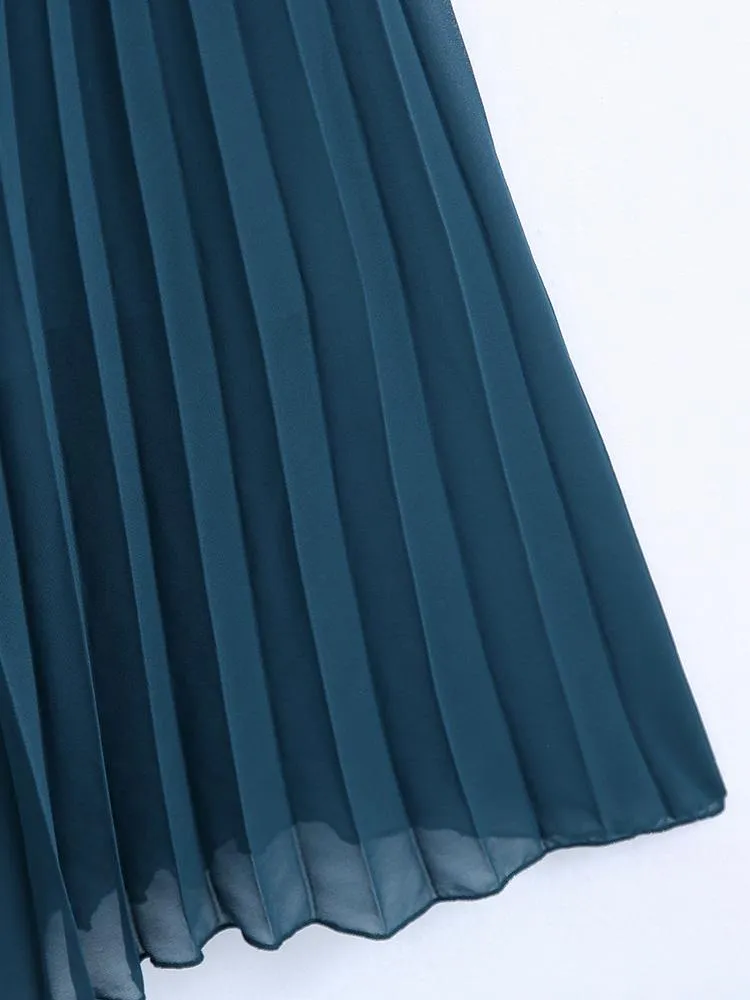 CM-D122345 Women Casual European Style Loose Pleated Long Sleeve Maxi Dress