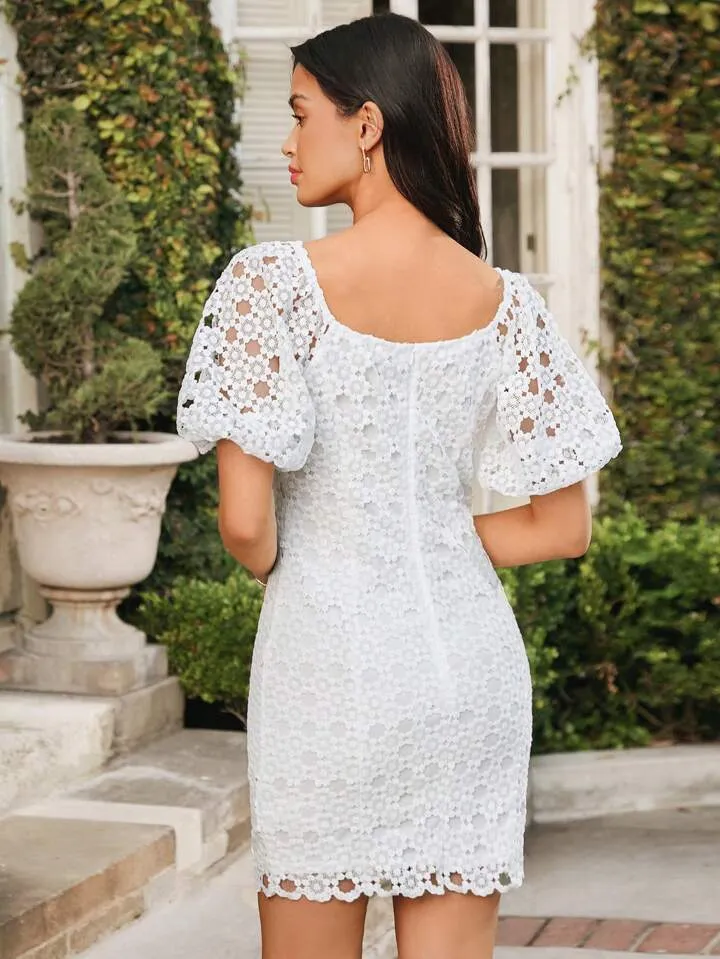 CM-DS013501 Women Elegant Seoul Style Short Raglan Puff Sleeve Mini Dress - White