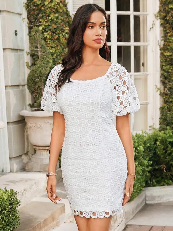 CM-DS013501 Women Elegant Seoul Style Short Raglan Puff Sleeve Mini Dress - White