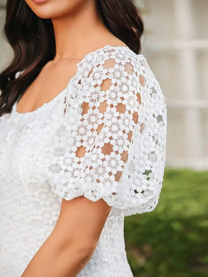 CM-DS013501 Women Elegant Seoul Style Short Raglan Puff Sleeve Mini Dress - White