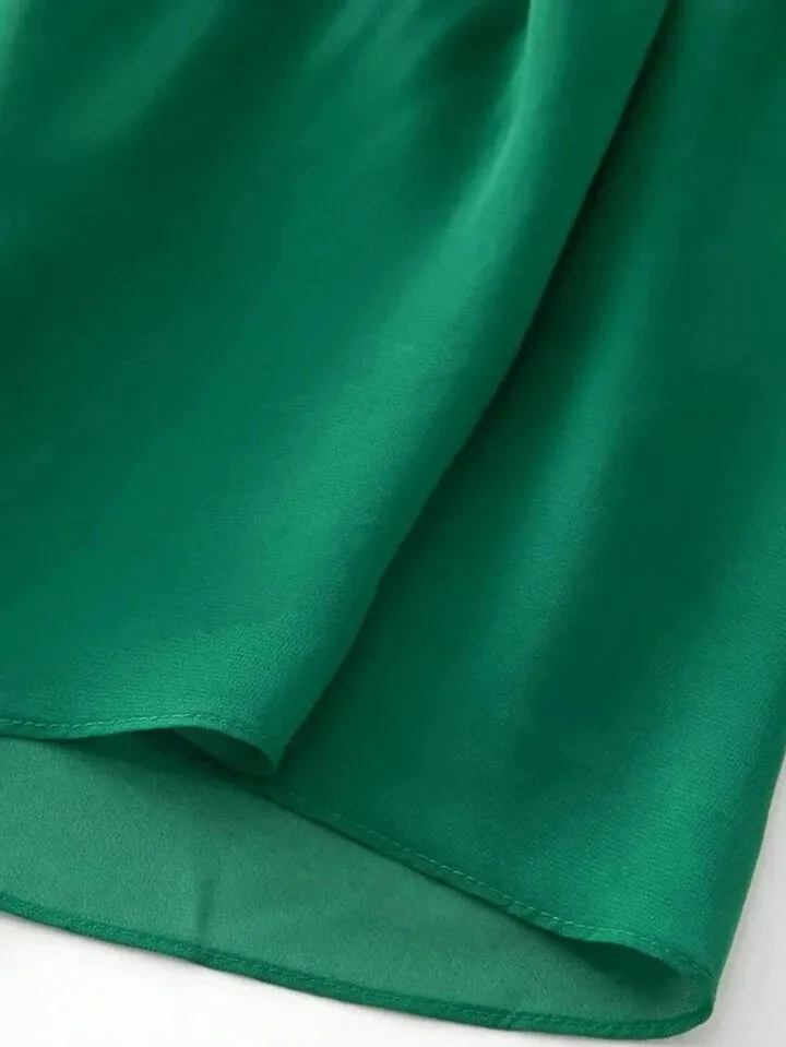 CM-DS217609 Women Elegant Seoul Style V-Neck Lantern Sleeve Hollow Out Ruffle Maxi Dress - Green