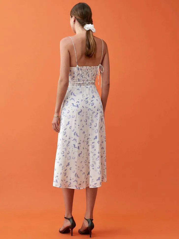 CM-DW052746 Women Vintage European Style Print Backless Camisole Midi Dress - White