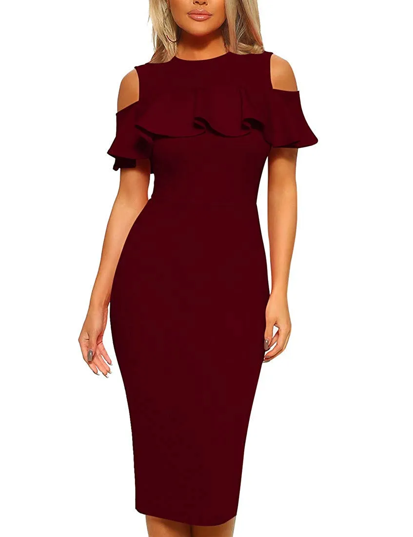 Cold Shoulder Ruffle Midi