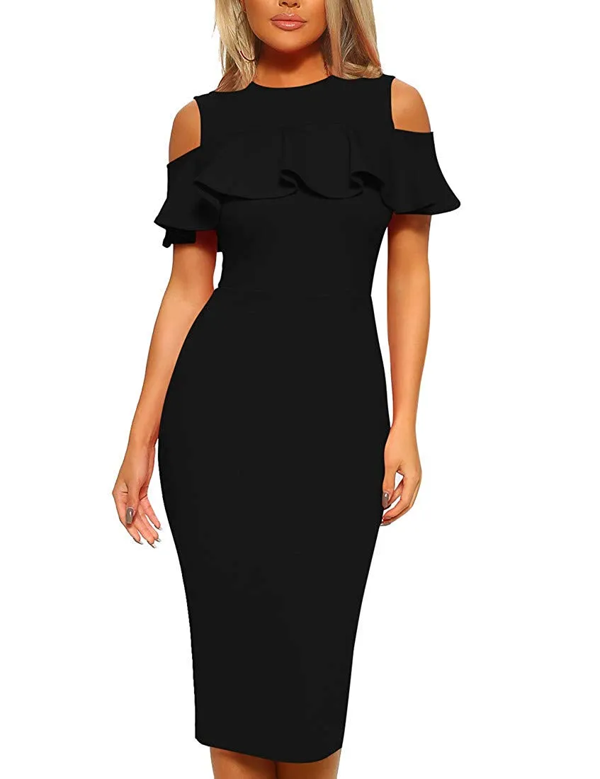 Cold Shoulder Ruffle Midi