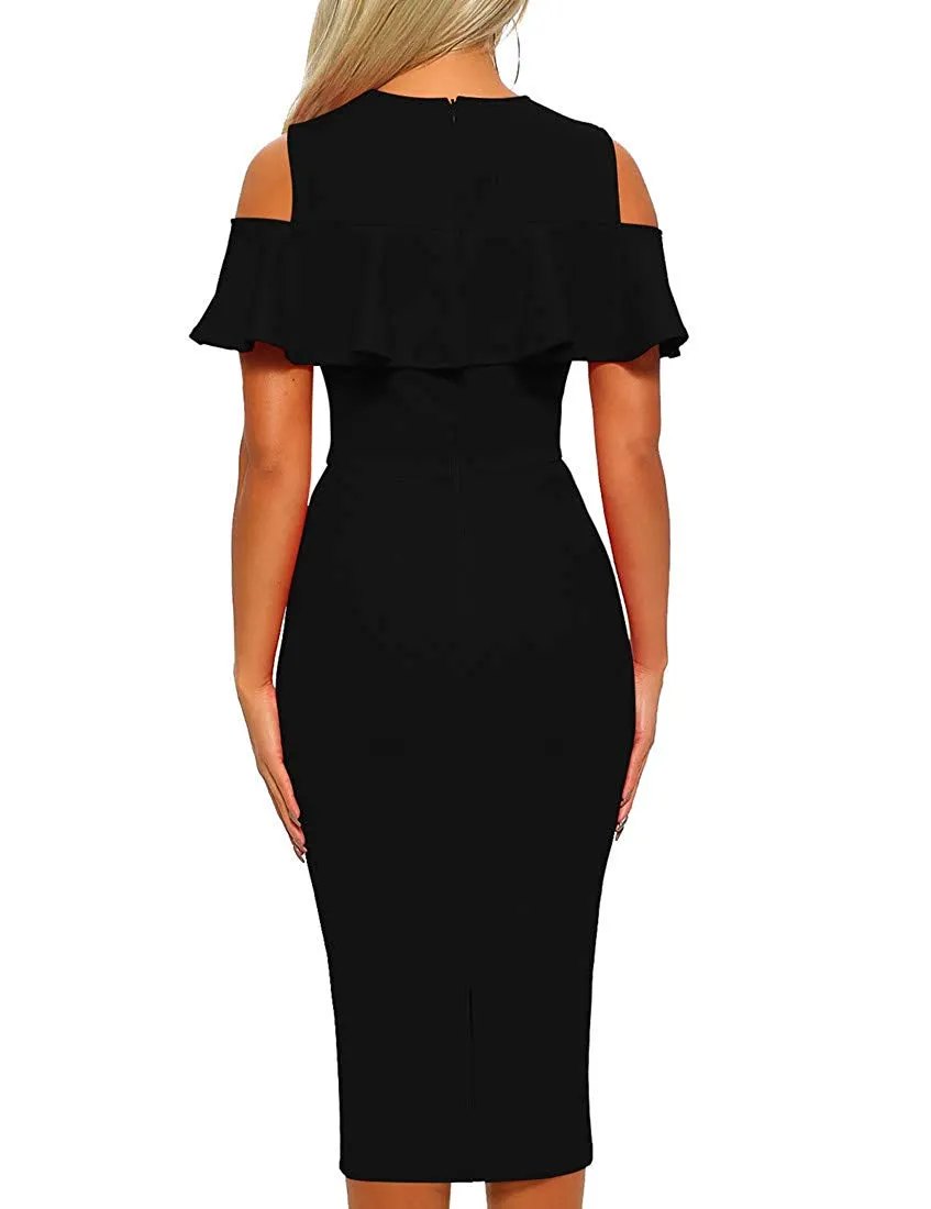 Cold Shoulder Ruffle Midi