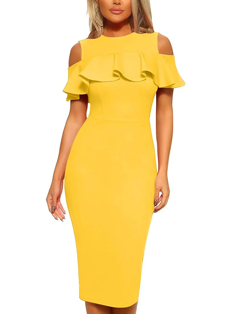 Cold Shoulder Ruffle Midi