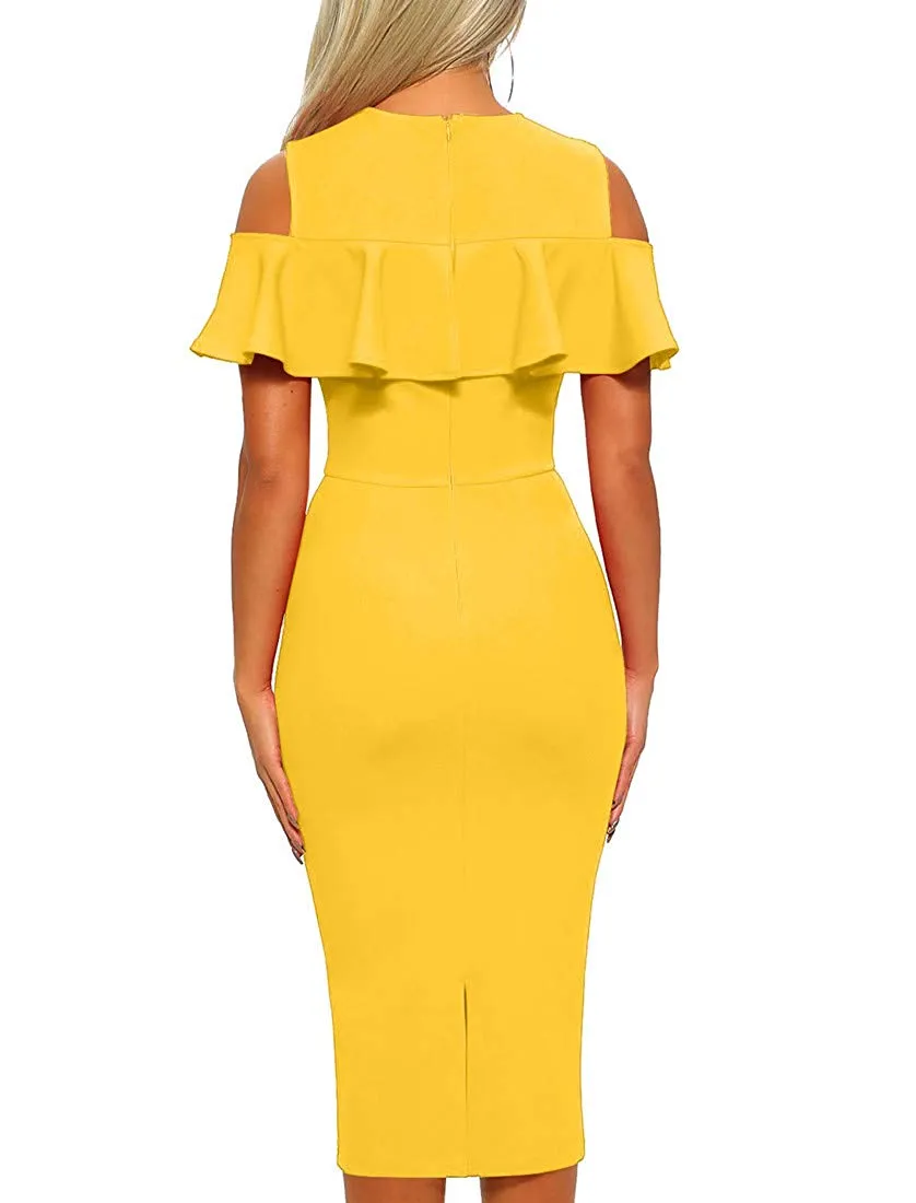 Cold Shoulder Ruffle Midi