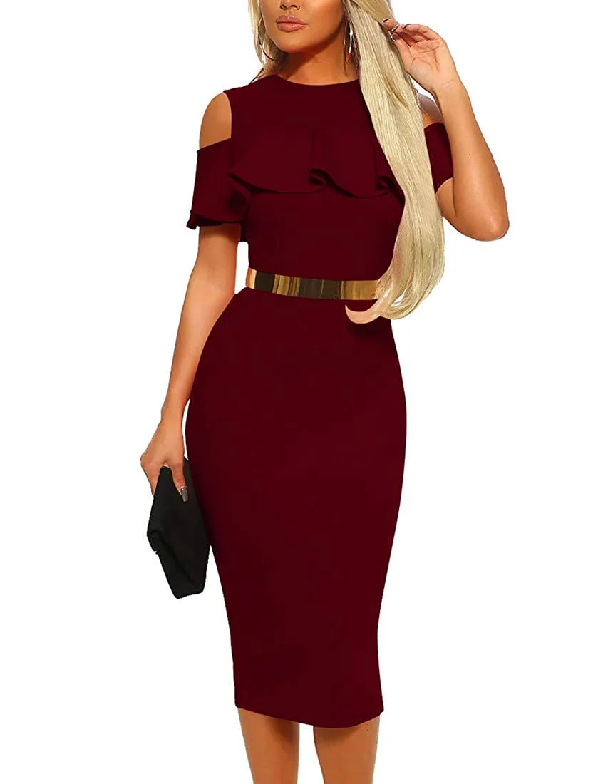 Cold Shoulder Ruffle Midi