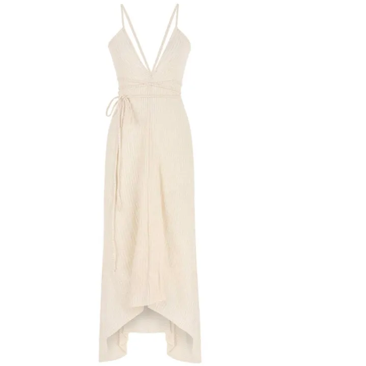 Coqui Maxi Dress Natural with Gold Pinstripe