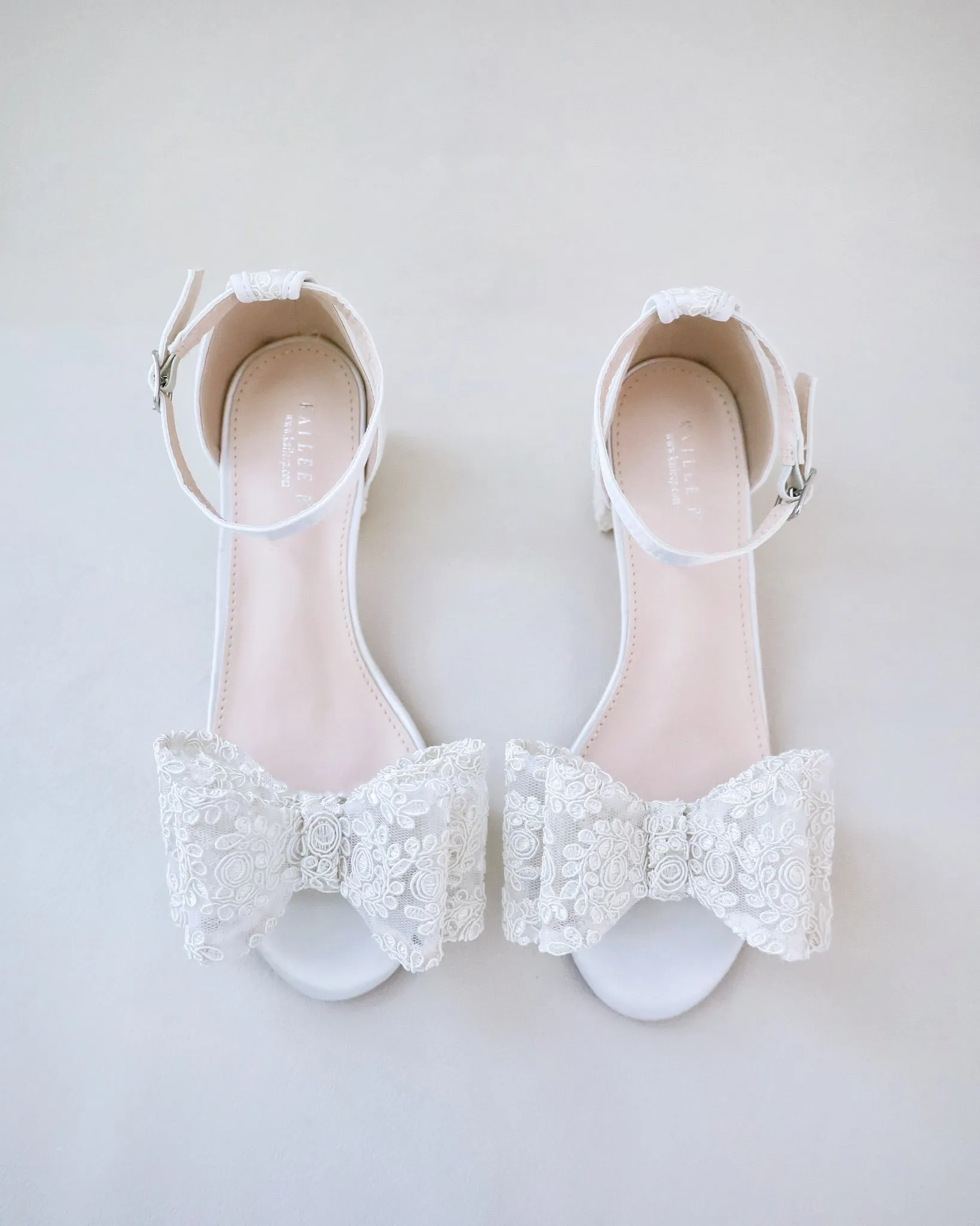 Crochet Lace Block Heel Wedding Sandals with Oversized Crochet Lace Bow