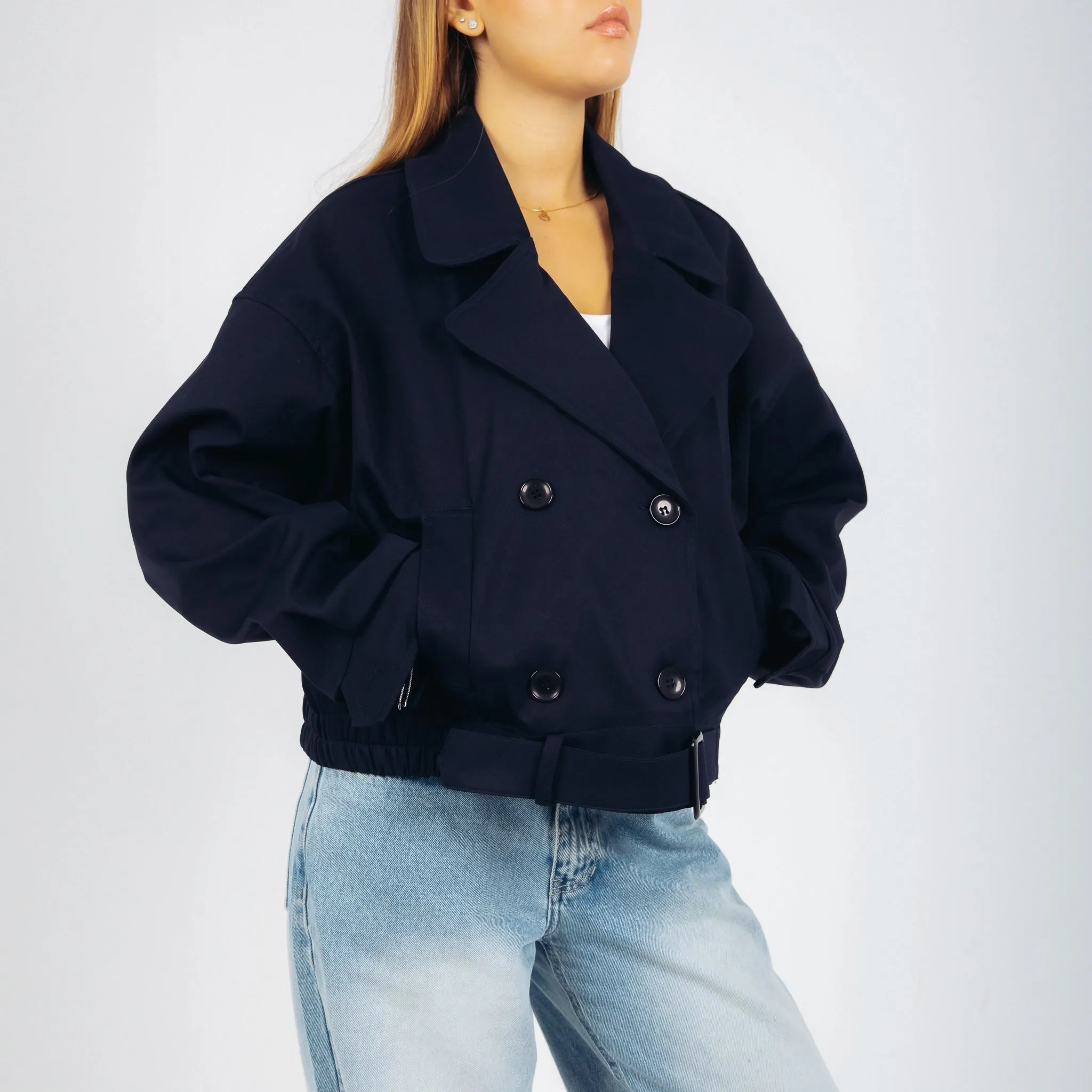 Cropped trench jacket - Navy blue