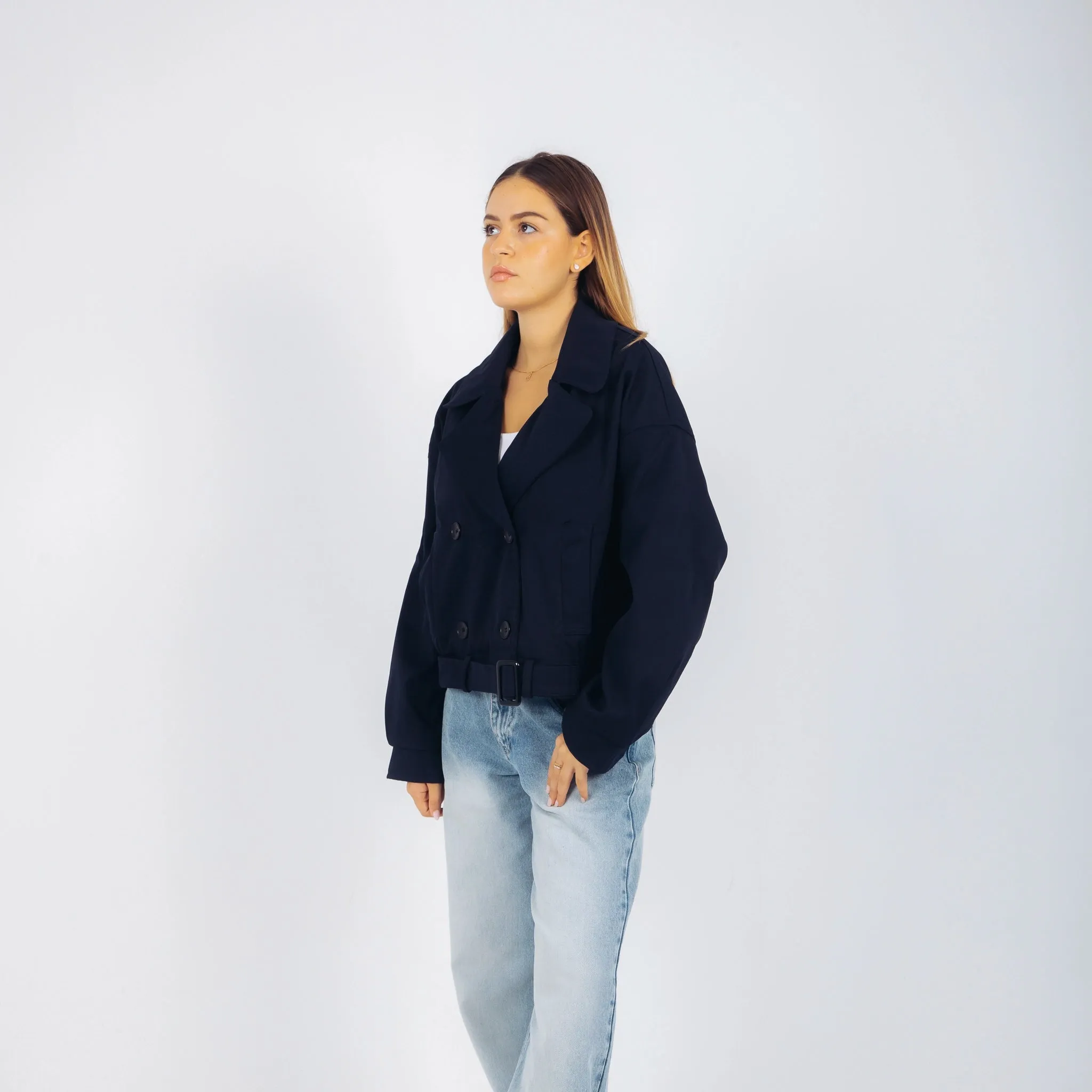 Cropped trench jacket - Navy blue