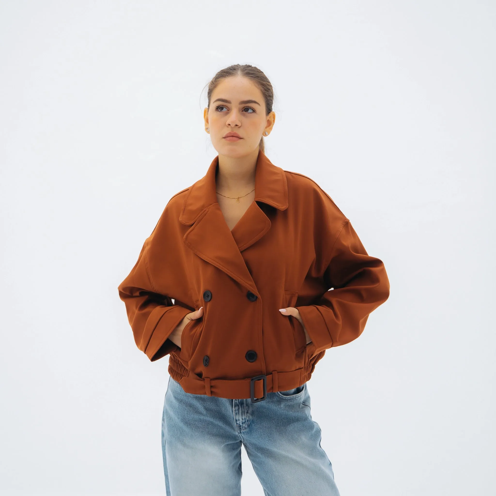 Cropped trench jacket - Rust