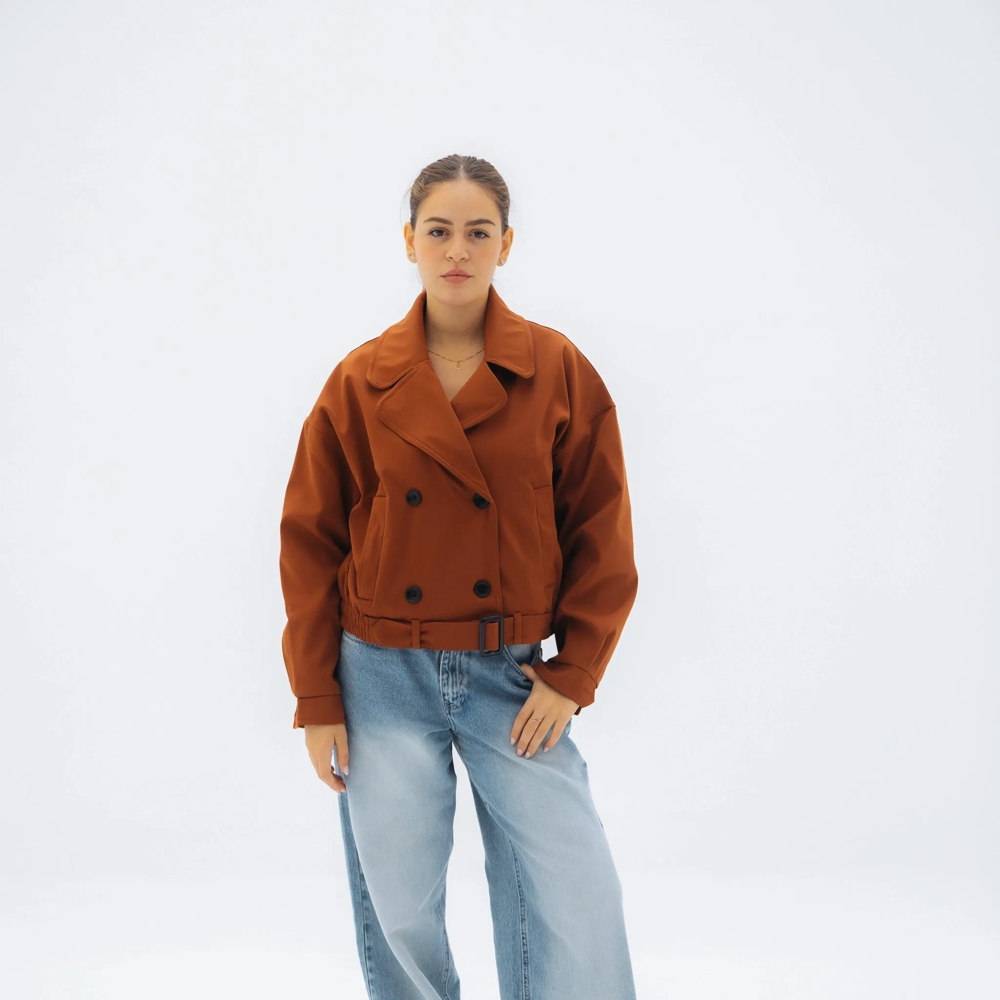Cropped trench jacket - Rust