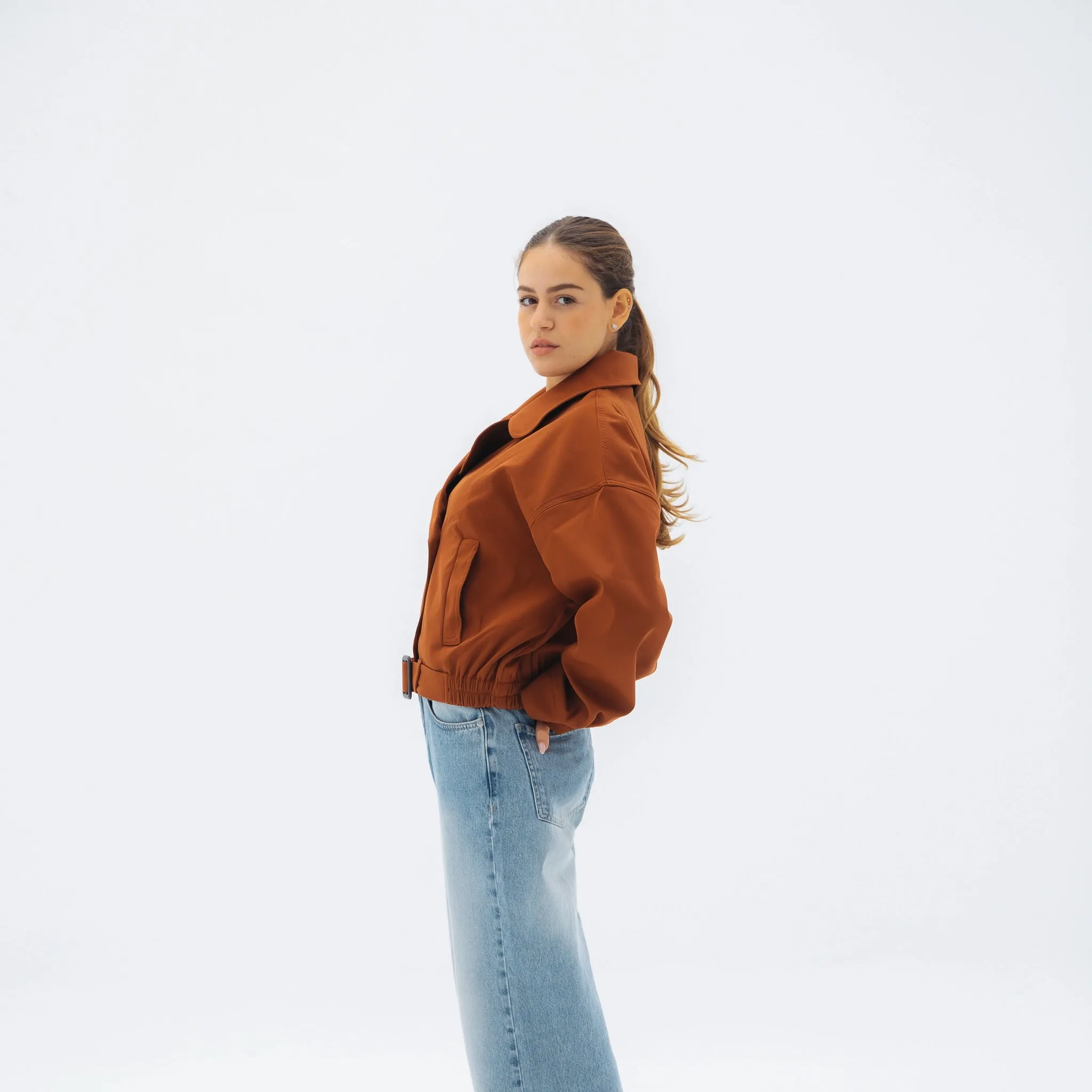 Cropped trench jacket - Rust