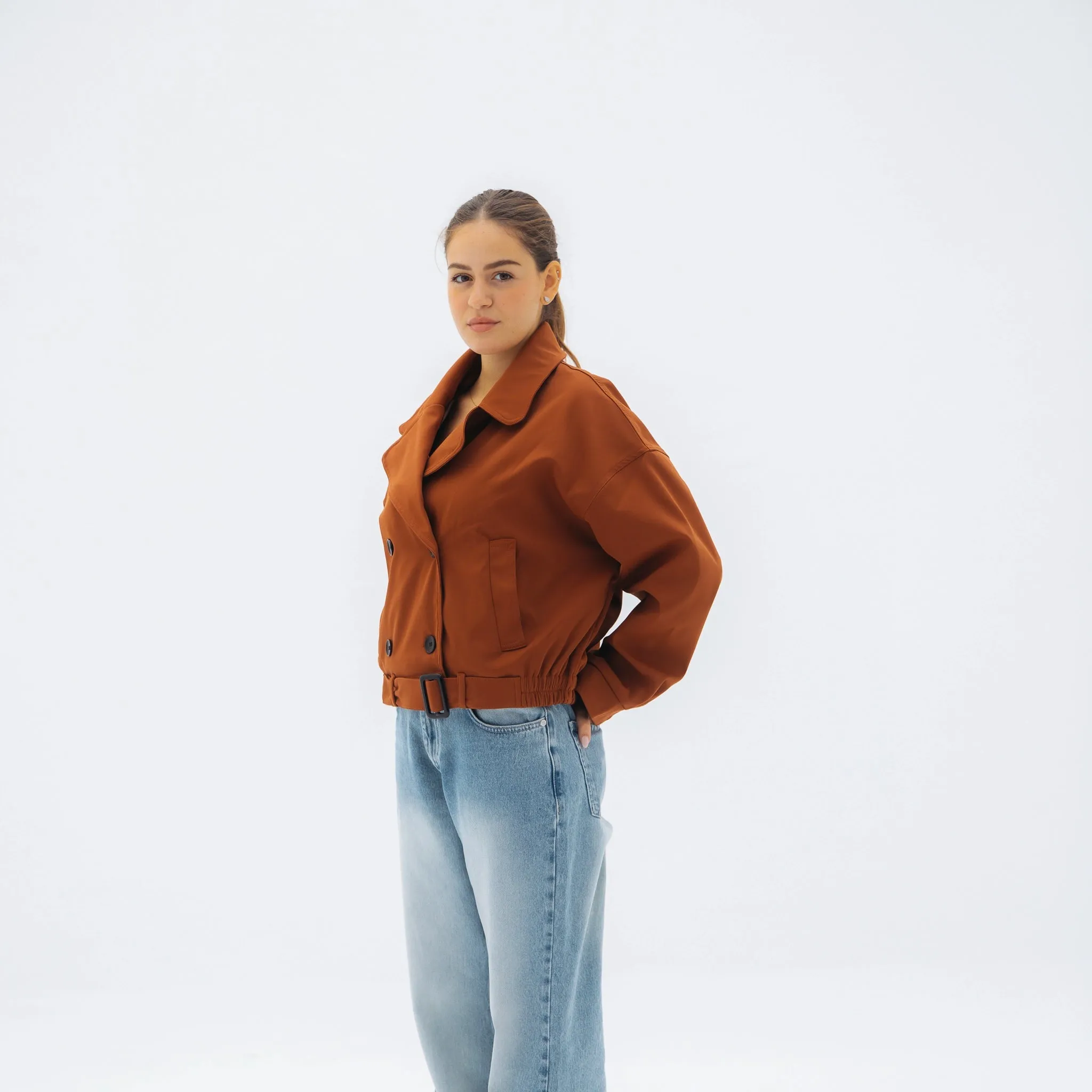 Cropped trench jacket - Rust