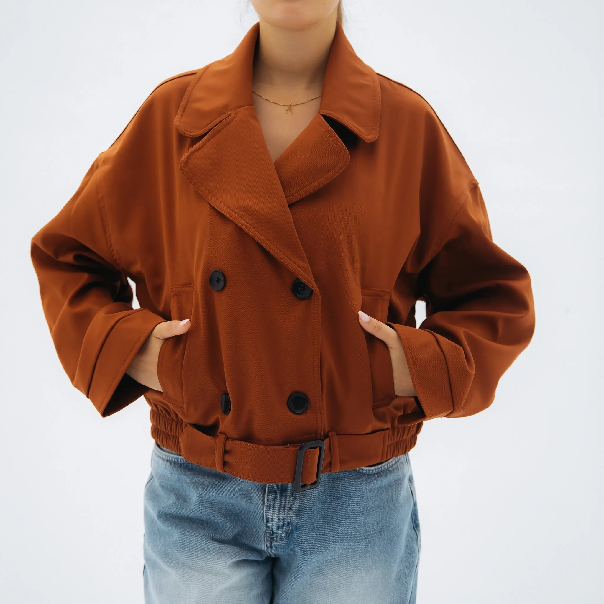 Cropped trench jacket - Rust