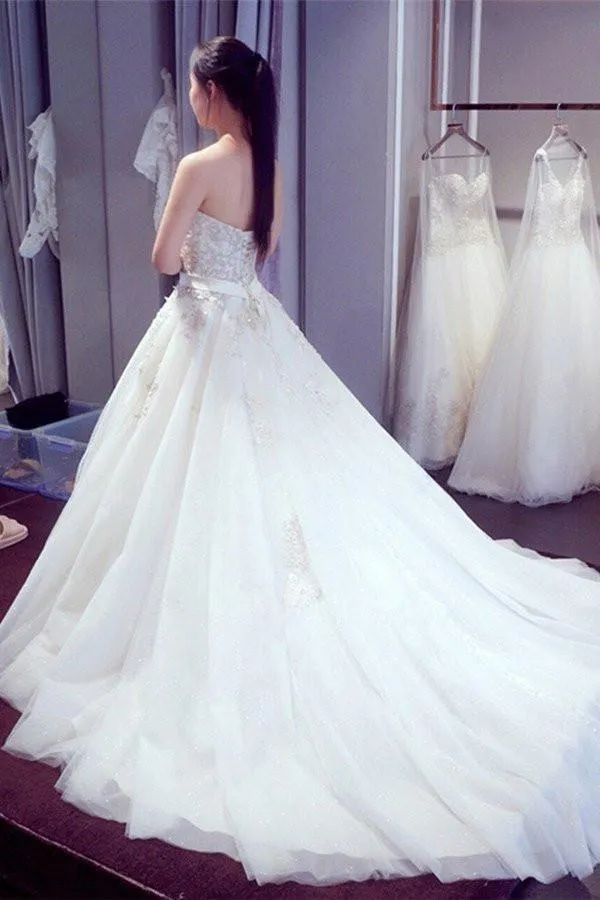 Crystal Lace A Line Wedding Dresses, Sweetheart Wedding Gowns, Bridal Dress, MW104