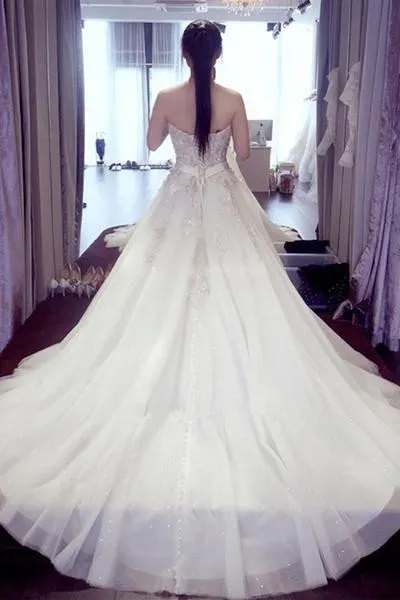 Crystal Lace A Line Wedding Dresses, Sweetheart Wedding Gowns, Bridal Dress, MW104