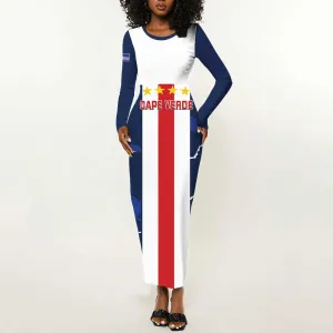 Custom Cape Verde Football Long Sleeve Bodycon Dress Blue Sharks Sporty LT14