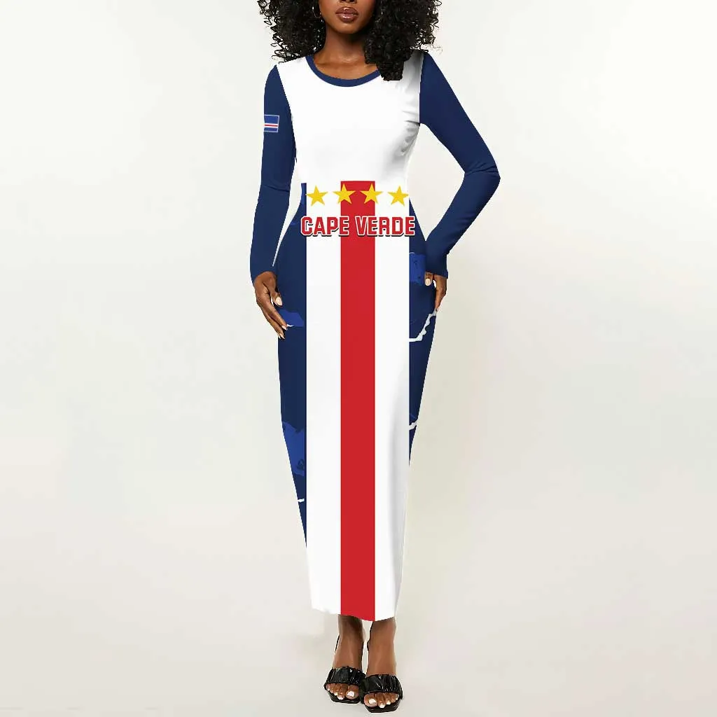 Custom Cape Verde Football Long Sleeve Bodycon Dress Blue Sharks Sporty LT14