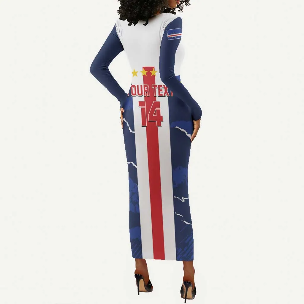 Custom Cape Verde Football Long Sleeve Bodycon Dress Blue Sharks Sporty LT14