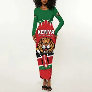 Custom Kenya Rugby Long Sleeve Bodycon Dress We Are Simbas LT15
