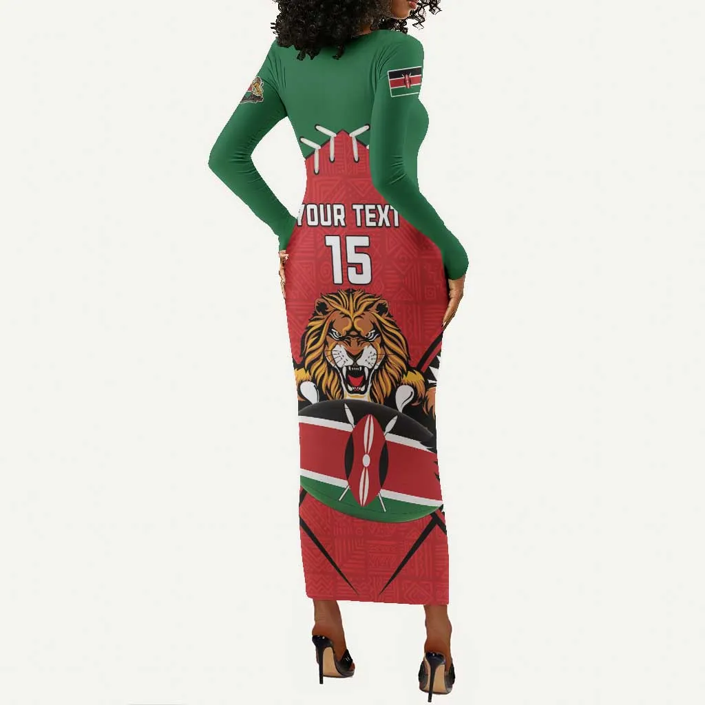 Custom Kenya Rugby Long Sleeve Bodycon Dress We Are Simbas LT15