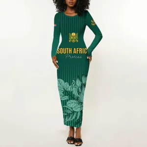 Custom South Africa Cricket Long Sleeve Bodycon Dress Come On Proteas LT15