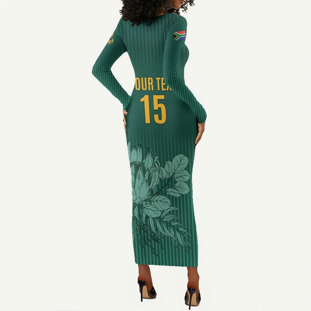 Custom South Africa Cricket Long Sleeve Bodycon Dress Come On Proteas LT15