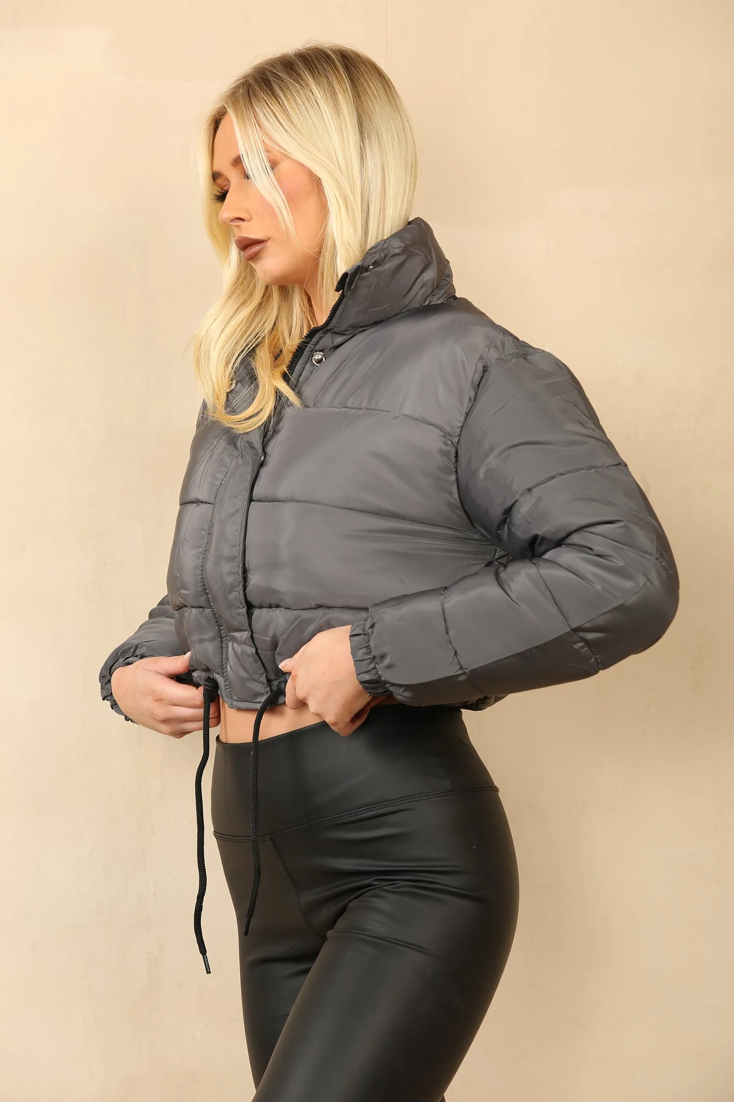 Dark Grey Cropped Puffer Jacket