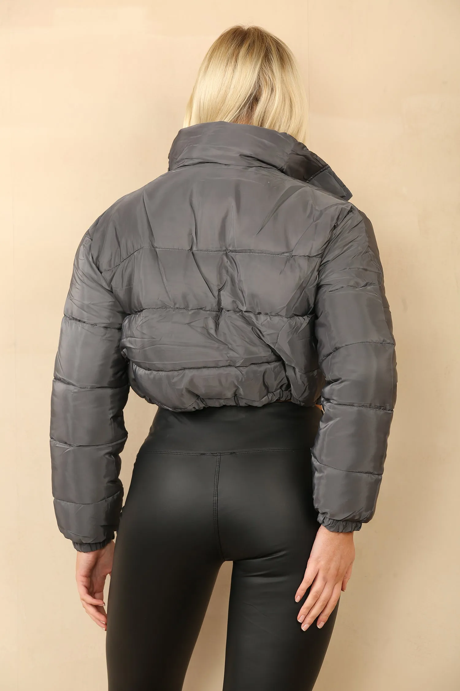 Dark Grey Cropped Puffer Jacket