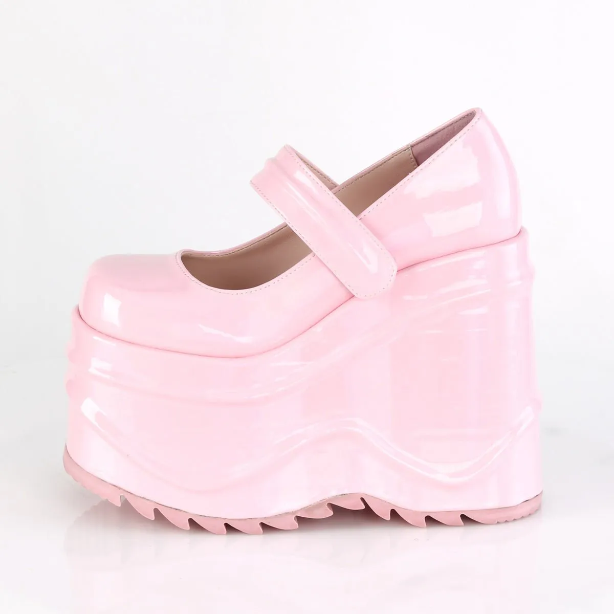 Demonia WAVE-32 | Baby Pink Hologram Mary Janes