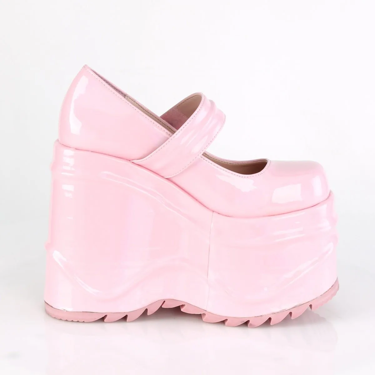 Demonia WAVE-32 | Baby Pink Hologram Mary Janes