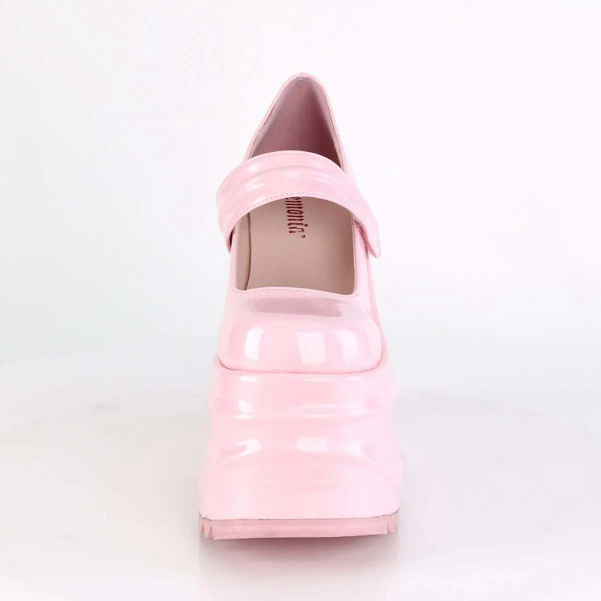 Demonia WAVE-32 | Baby Pink Hologram Mary Janes