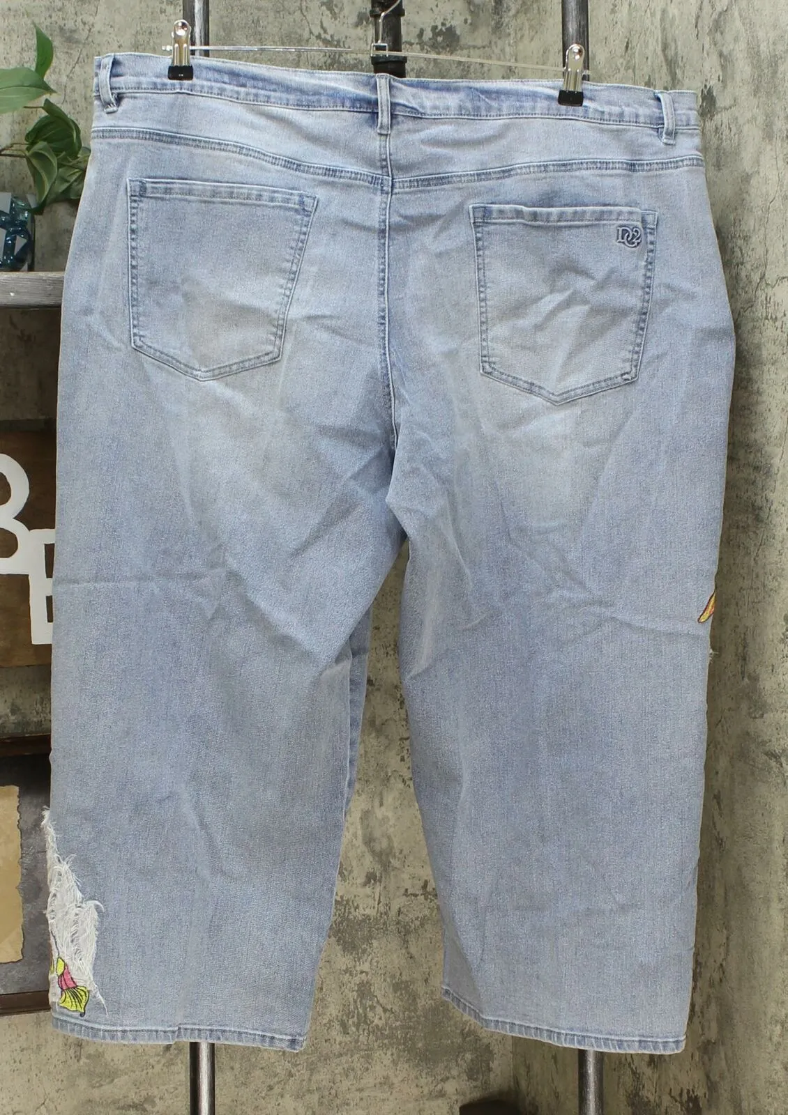 DG2 By Diane Gilman Women's Plus Size Embroidered Cropped Wide Leg Jeans