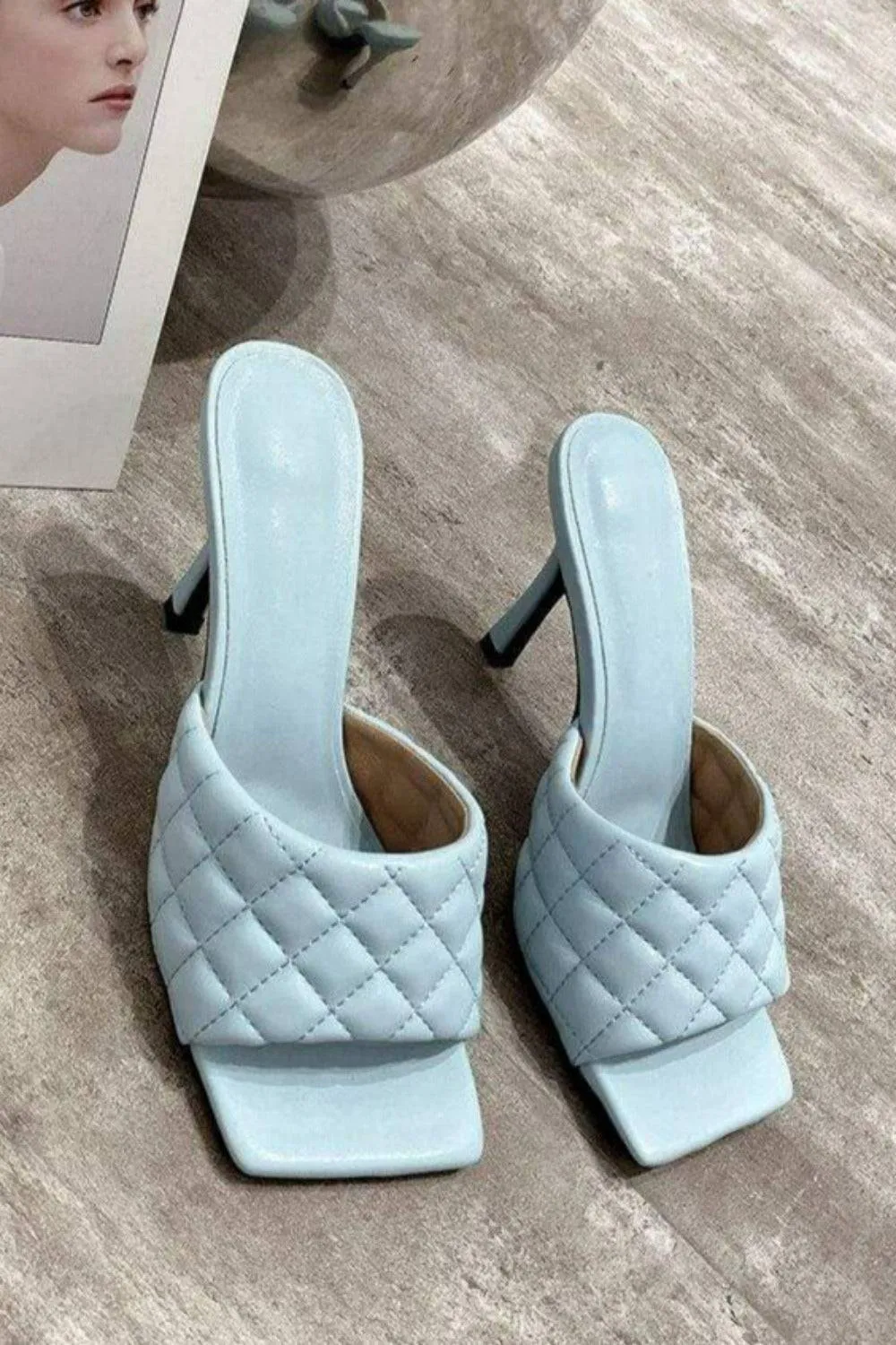 Diamond Peep Toe High Heel Braided Weave Slipper Sandals - Blue