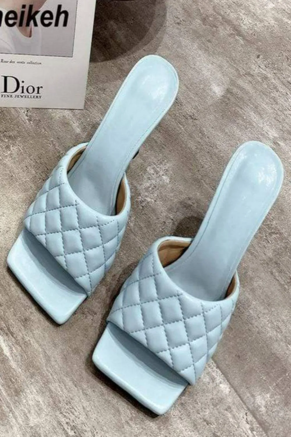 Diamond Peep Toe High Heel Braided Weave Slipper Sandals - Blue