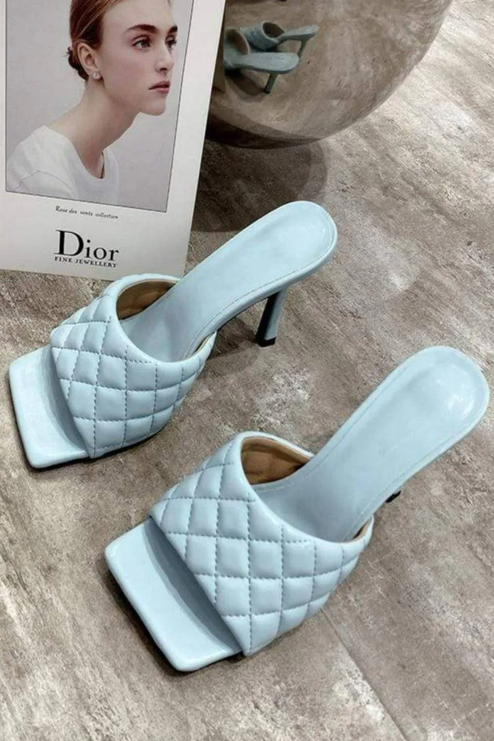 Diamond Peep Toe High Heel Braided Weave Slipper Sandals - Blue