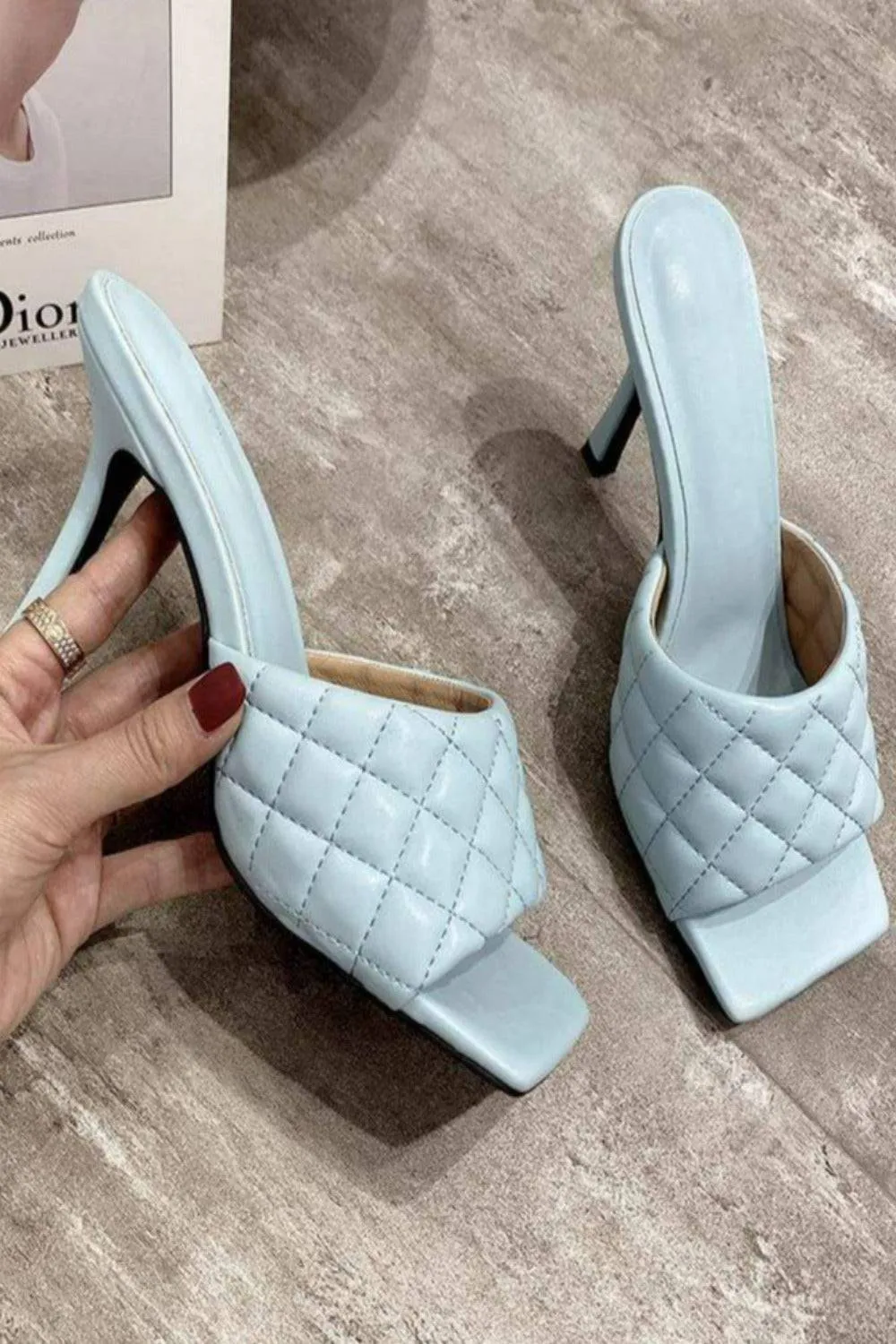 Diamond Peep Toe High Heel Braided Weave Slipper Sandals - Blue