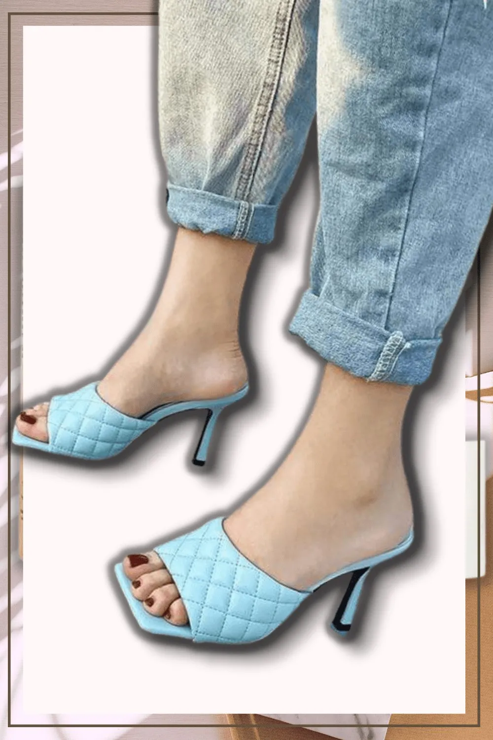 Diamond Peep Toe High Heel Braided Weave Slipper Sandals - Blue