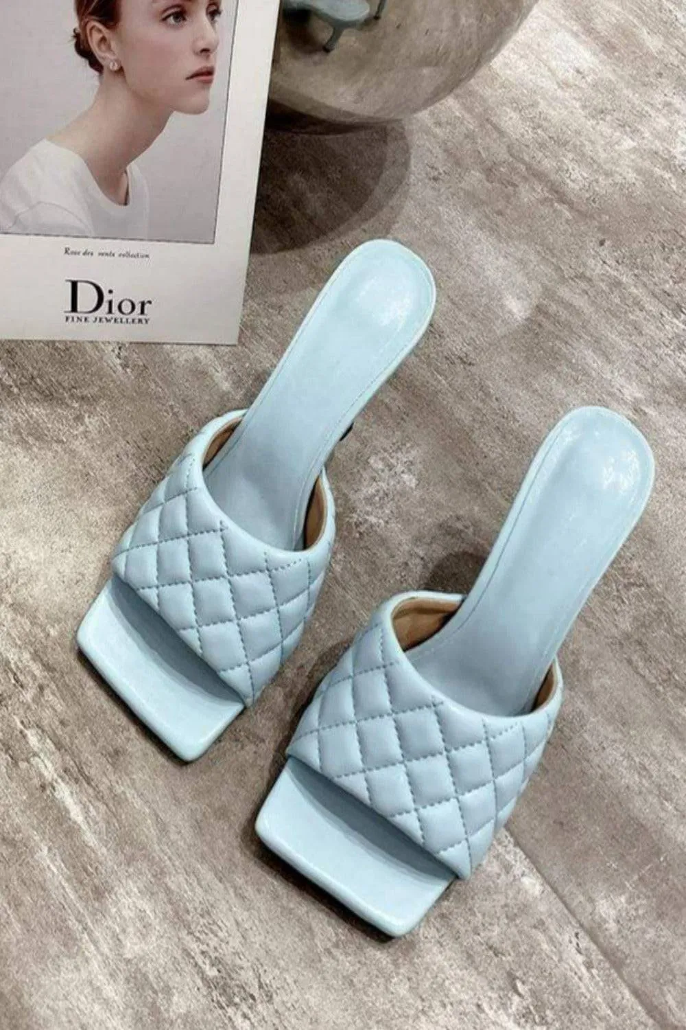 Diamond Peep Toe High Heel Braided Weave Slipper Sandals - Blue