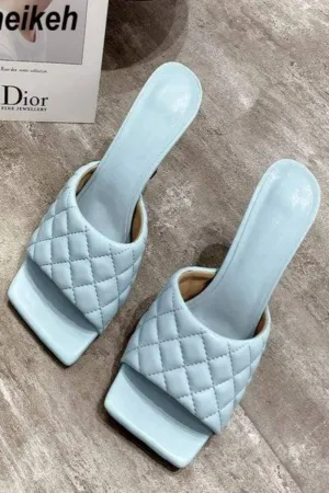 Diamond Peep Toe High Heel Braided Weave Slipper Sandals - Blue