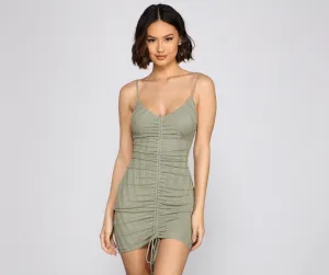 Drawn In With Charming Glam Ruched Mini Dress