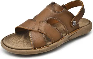 Dual-Use Leather Sandals: Breathable & Non-Slip