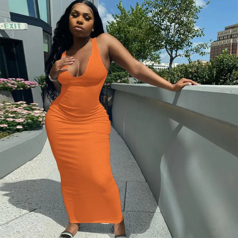 Dulzura Ribbed Knitted Stripe Women Sleeveless Midi Dress