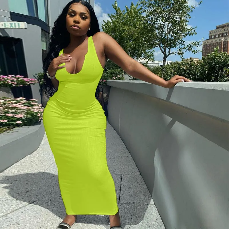 Dulzura Ribbed Knitted Stripe Women Sleeveless Midi Dress