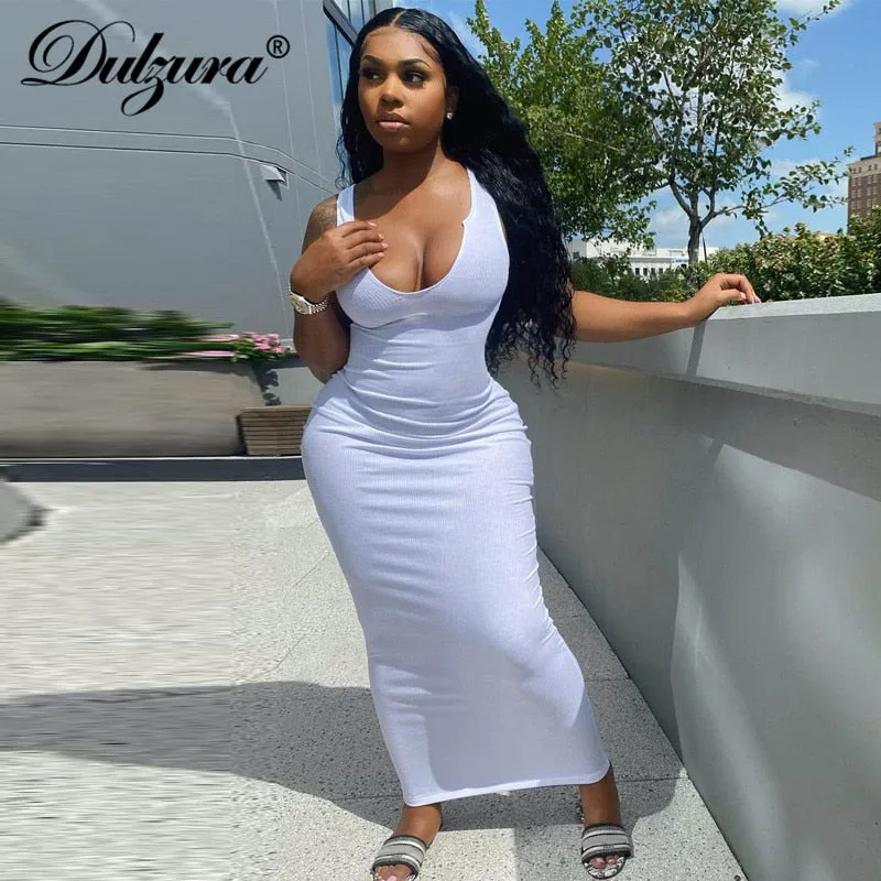 Dulzura Ribbed Knitted Stripe Women Sleeveless Midi Dress