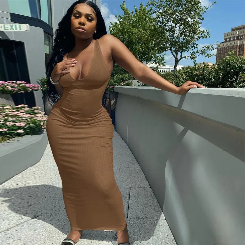 Dulzura Ribbed Knitted Stripe Women Sleeveless Midi Dress