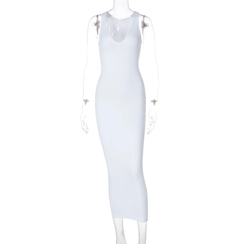 Dulzura Ribbed Knitted Stripe Women Sleeveless Midi Dress
